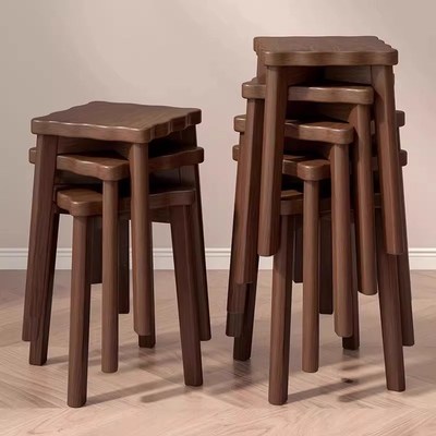 家用可叠放软包板凳客厅木头矮凳简约现J代小方凳餐桌椅子实木凳