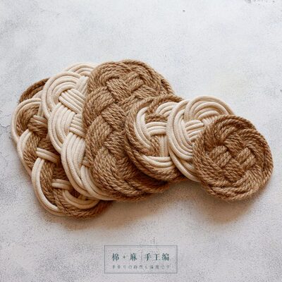棉＋麻丨纯麻棉线手工编织圆垫自然风原材隔热垫美食配景拍摄道具