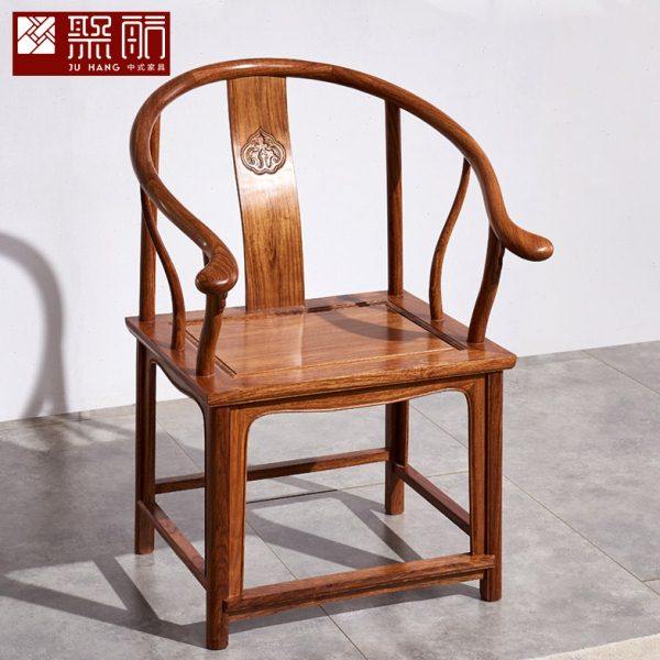 聚航红木家具刺猬紫檀太师椅仿古中式花梨木圈椅圆椅休闲靠背椅子