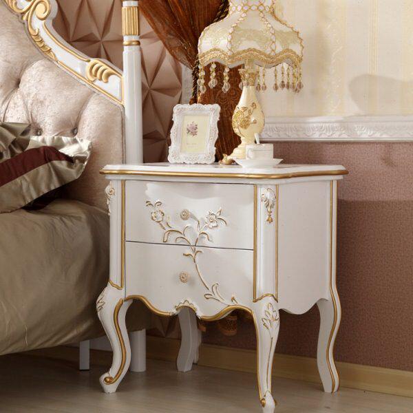 欧式实木床头柜白色法式床边柜简约电话柜弧形储物收纳柜现货