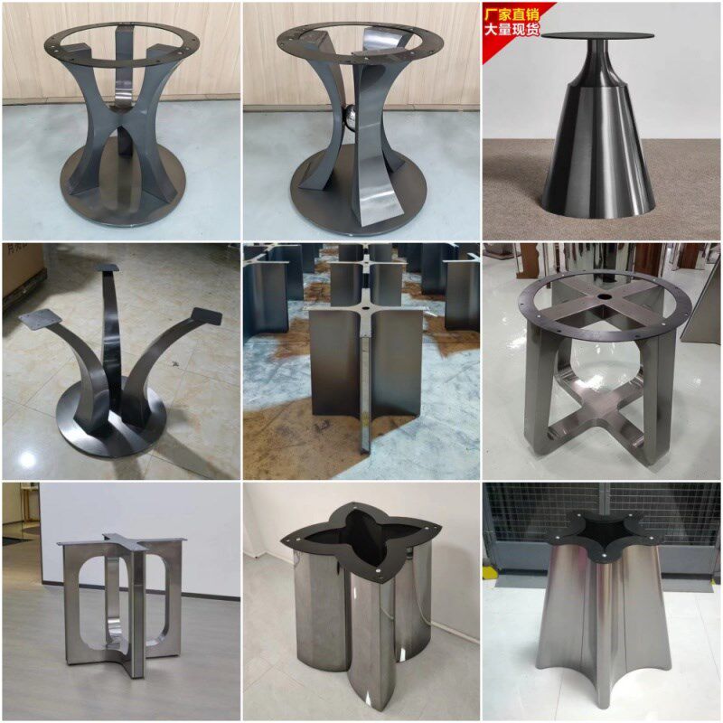 家用餐厅大理石不锈钢圆桌u腿支架轻奢岩板餐桌腿底座碳素钢餐桌