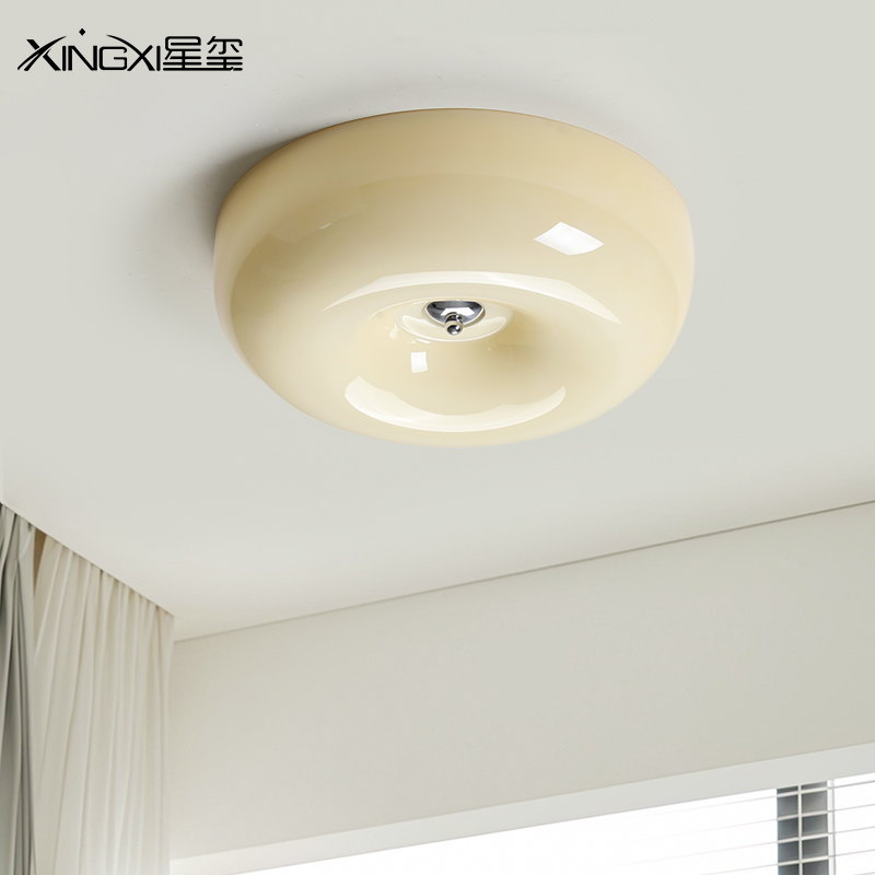 奶油风全光谱布丁吸顶灯法式复古C卧室书房阳台玄关书房中古灯具