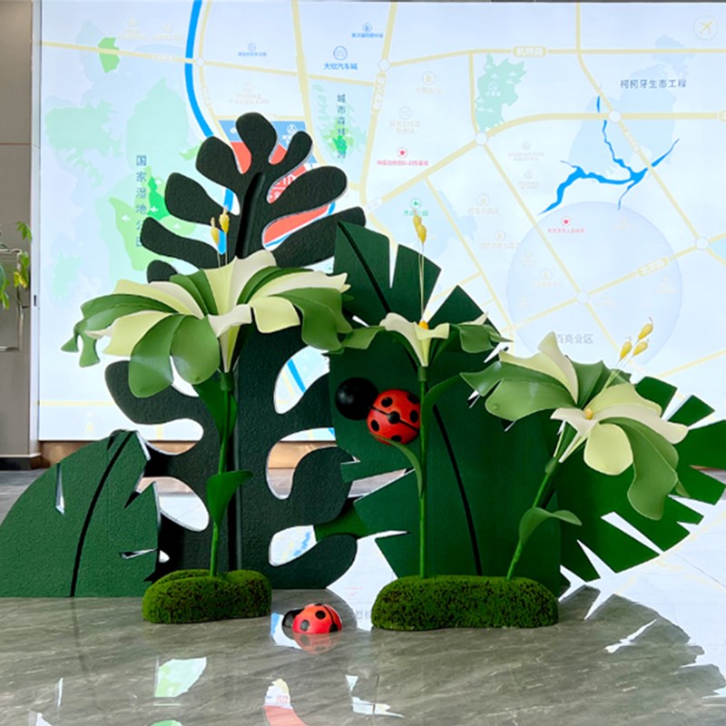 艺雅春季商场DP点氛围售楼部4s展厅布置J摆件绿色叶子橱窗装饰道