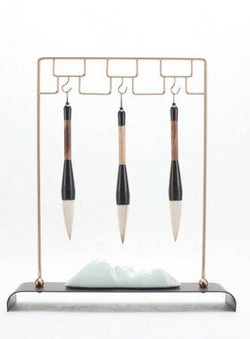 现代简约新中式禅意书房摆件 办公室样板房间毛笔架笔挂软装饰品