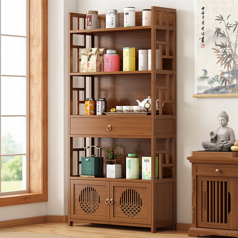 茶架子置物架新中式博古架茶w室茶叶展示柜家用茶具收纳层架靠墙