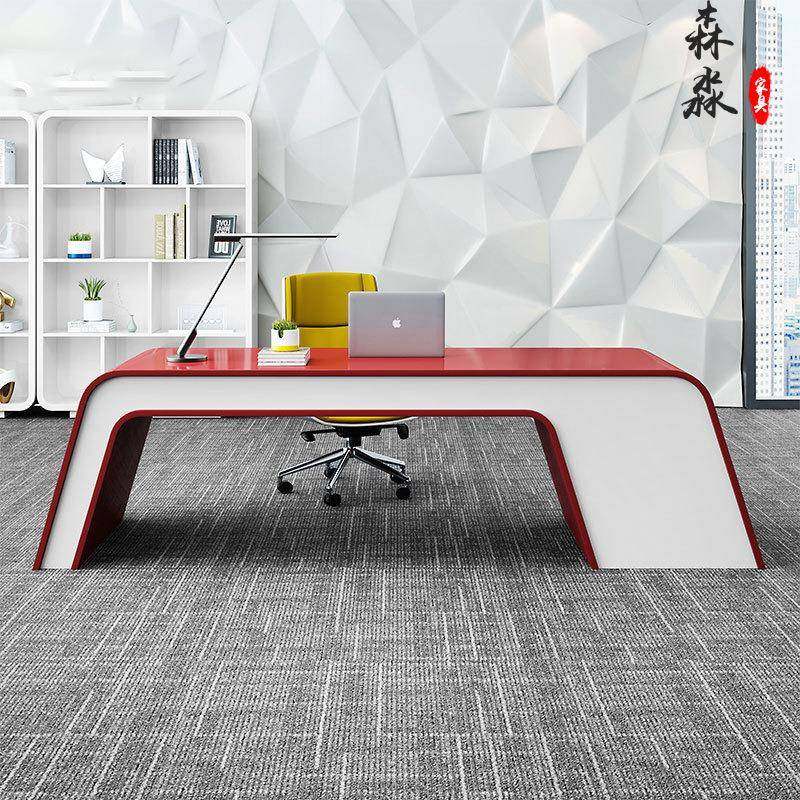 钢琴烤漆办公桌设计师创意高端总裁老板桌时尚白色经理主管大班台