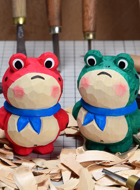 网红手工木雕摆件孤寡青蛙摆件解压电脑桌面饰品可爱卡通生日礼物