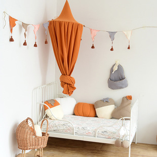 绉布圆顶宝宝床幔遮光免安装 饰床帘潮 吊顶婴儿蚊帐宫廷风儿童房装