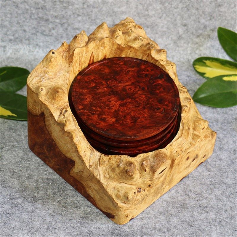 红木杯垫茶道配件缅甸花梨木雕树瘤瘿木满花茶托 托杯托 托茶垫茶