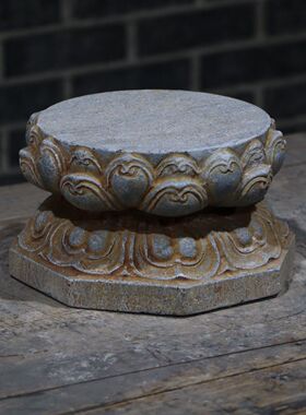 山西天然青石雕刻仿古高浮雕莲花座佛像底座摆件复古陈设古玩石雕
