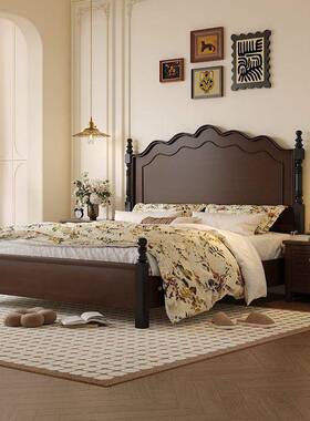 JGF中古风人实木床1.8米双卧婚主床储物式床复美古黑白色床法式轻