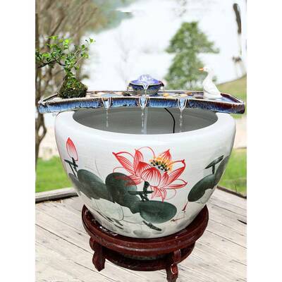 招财过流生财循环水陶瓷水鱼缸循环摆流AQA水件滤增氧石槽微景观