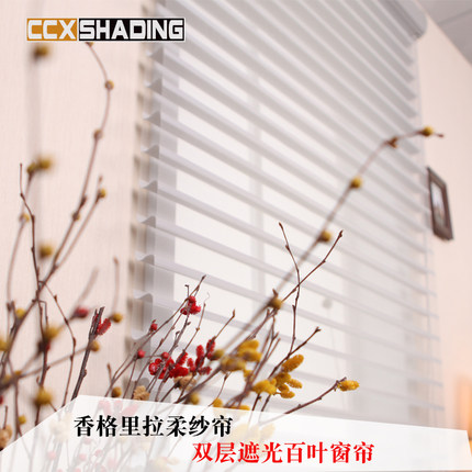 香格里百降柔纱帘免打孔安装客厅办公室书房遮阳遮光升帘拉叶窗帘