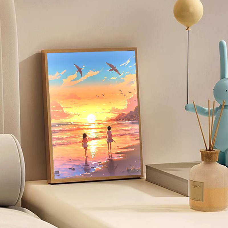海边日出画灯相框床头小光发夜灯阳光装饰画治景系风愈挂画灯光画