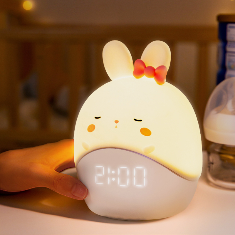 兔子母婴小夜灯儿童卧室床头睡眠婴儿喂奶护眼月子带时间闹钟一体