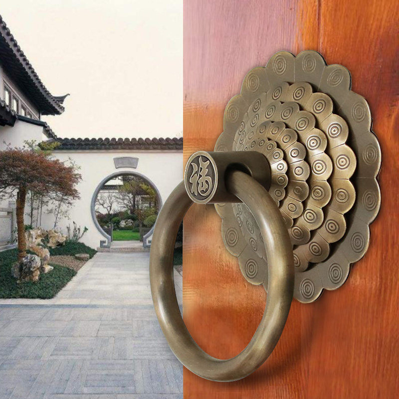 中式仿古大门拉手纯铜门环复古门把手实心拉环老式木大门铜配件