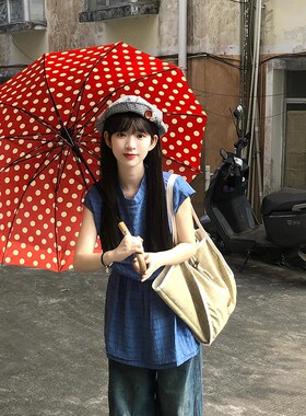 红色波点雨伞g2024年新款加大加厚加固长柄伞抗强风暴雨女生