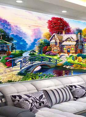 OUM屋十字绣202新款1客厅线绣简约欧现代式油画花园小山水风景画