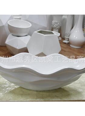 现代波浪状玻璃落地台面盆客厅书房酒形店软装钢微景观花艺JY3302