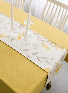 美式餐桌桌布桌旗田m园风2021年新款桌布高级感轻奢台布黄色长方