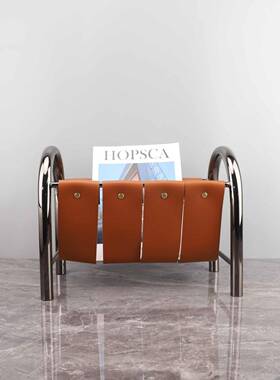 现代简约书吊柳钉皮革金带属杂志架摆件样客厅房0891茶几板房家居