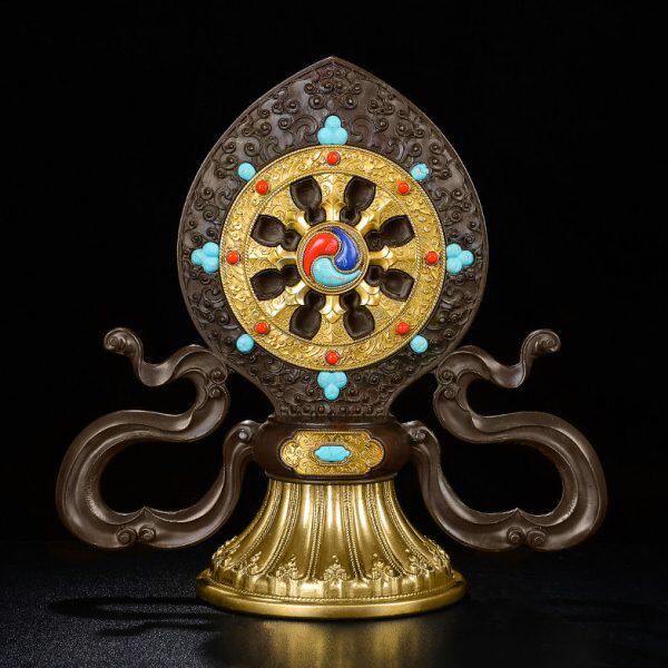 法轮慧宝黄铜古色转法金轮王七政宝A款金刚杵供佛前摆件民族供具