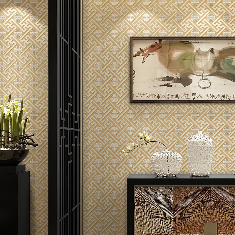 新中式简约格子工程壁p纸酒店餐厅店铺店面装修中国风古典素色墙
