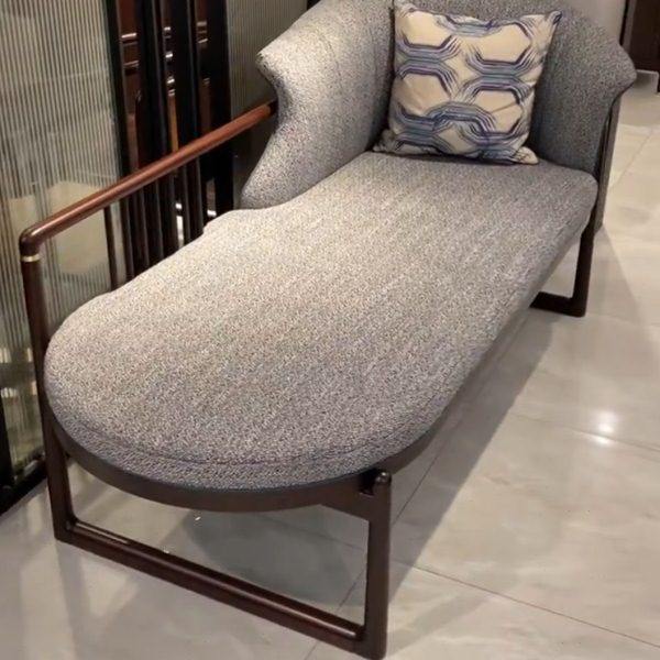 新中式贵妃椅乌金木现代家用躺椅实木高端沙发床客厅贵妃单人布艺