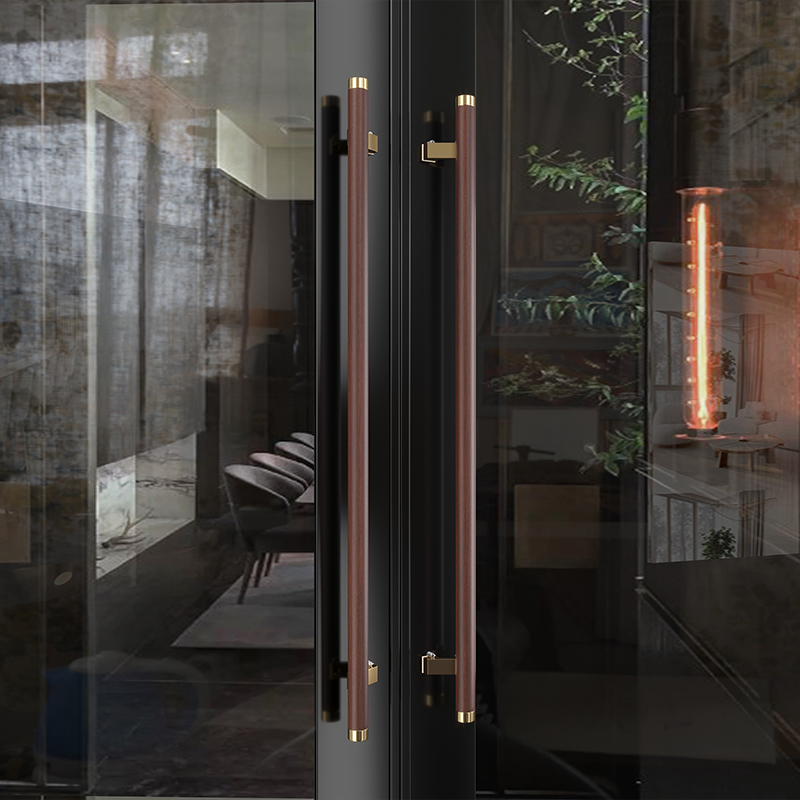 简约原木玻璃门拉手中式现代实木大门把手酒店包厢会所有框门把手