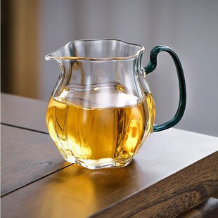 新款高端茶海分茶器玻璃公道杯墨绿柄厚底泡茶功夫茶具透亮高硼硅