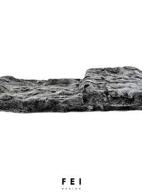 FEI灰黑色獭兔毛搭毯样板房间客厅沙发盖毯床上装饰床尾毯子