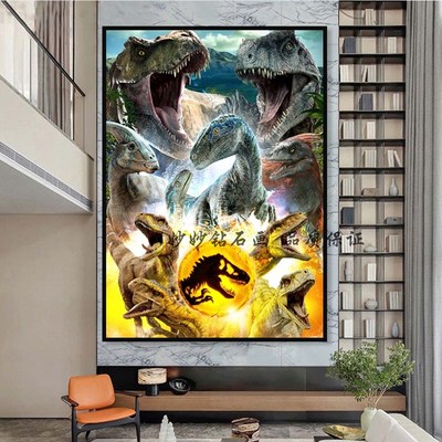2025新款侏罗纪恐龙儿童钻石贴画男孩手工点砖石十字绣房间装饰画