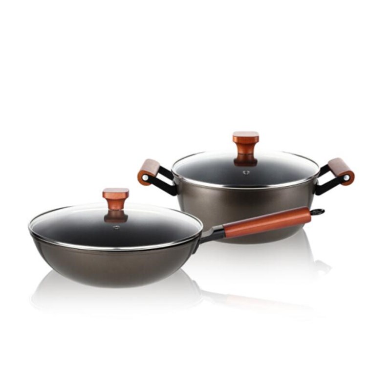 德世朗悦味精铁不粘锅两件套BDY-TZ612A家用汤锅24cm炒锅30cm锅具
