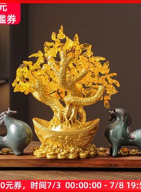 招财进宝唐马摆件发财树办公室玄关开业礼物高档送礼前台酒柜装饰