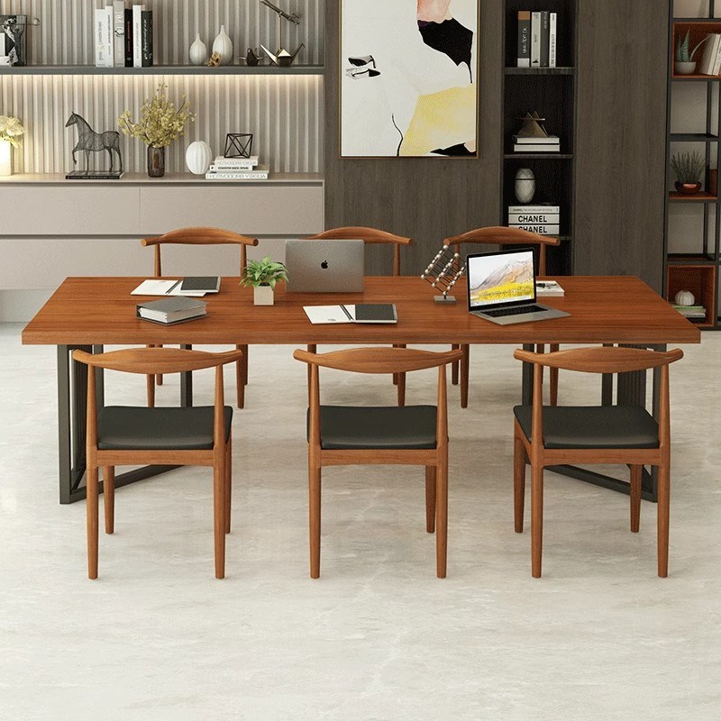 新中式实木会议桌长条桌子简约现代接待桌大板办公桌洽谈桌椅组合