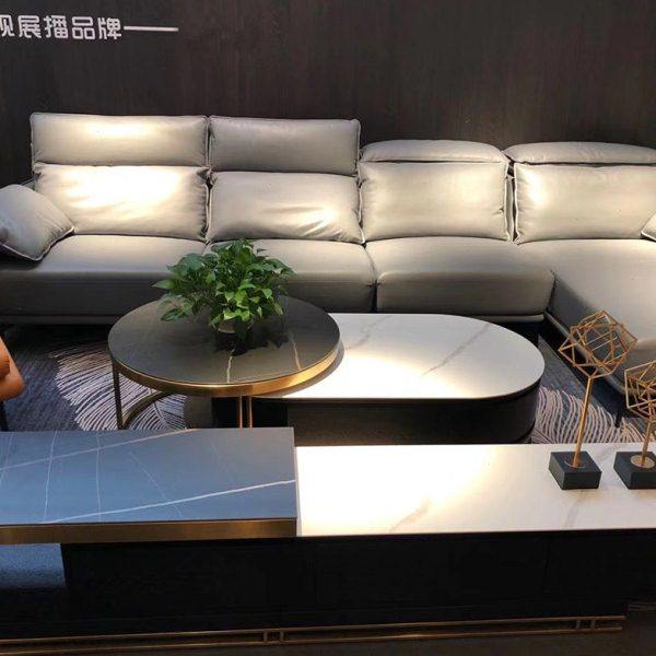 北欧轻奢椭圆形岩板茶几电视柜组合现代简约网红多功能小户型茶桌