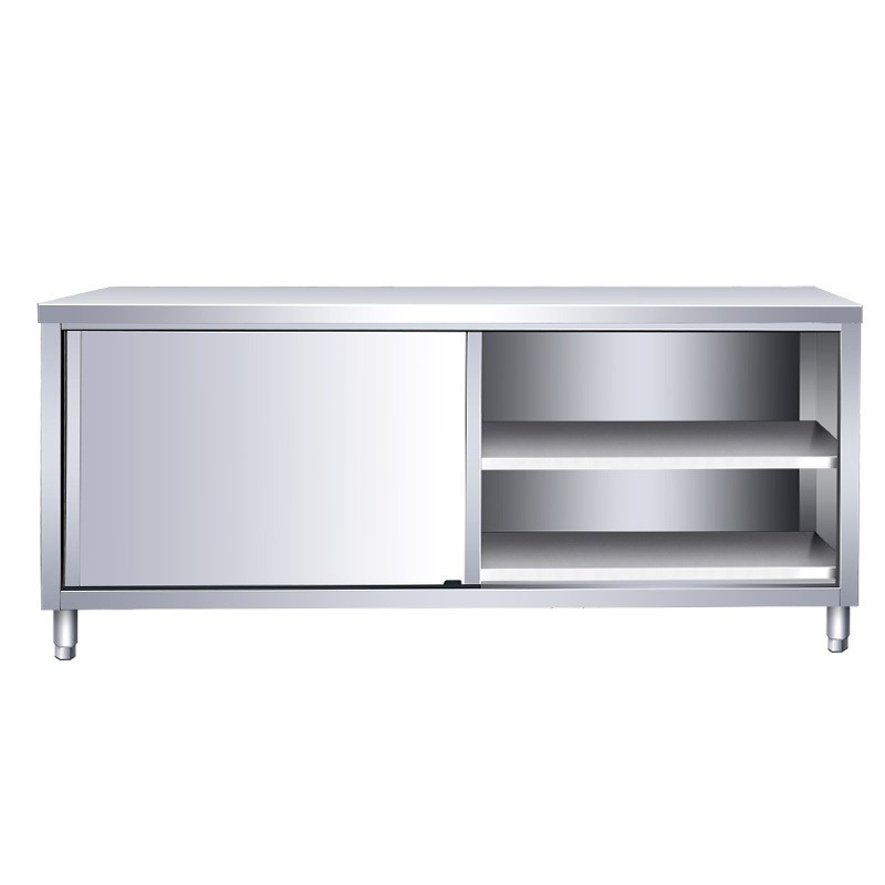 不锈钢工作台工作桌台面切菜打荷拉门桌子双通橱柜厨房工作台商用