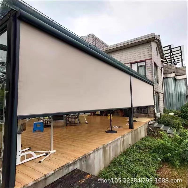 开放式阳台不封窗户外凉亭智能电动遮阳防风防雨防尘防蚊纱窗卷帘