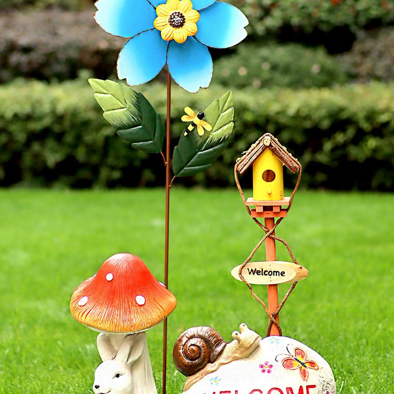 户外花园花插铁艺杂货庭院别墅阳台卡通花朵风车装饰造景布置插件