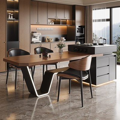 龙抬头实木岩g板岛台餐桌一体组合意式极简轻奢高级感可伸缩家用
