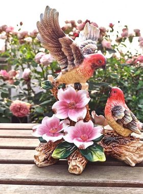 陶瓷欧式大号红鸟摆件装饰品家居玄关可爱情侣客厅桌面动物