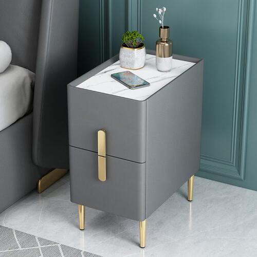 小型全实木床头柜岩板定制简约轻奢皮质免安装卧室30cm超窄床边柜