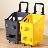 商场超市购物篮手提篮塑料篮子拉杆带轮大加厚买菜筐购物车小推车