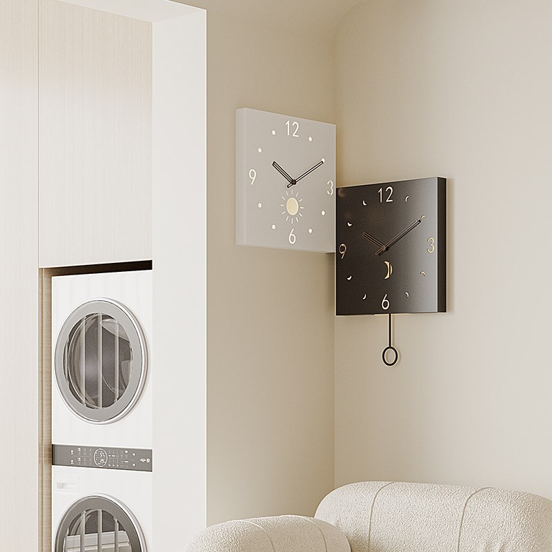 2024新款现代简约客p厅静音挂钟家用转角餐厅装饰钟表双面时钟挂
