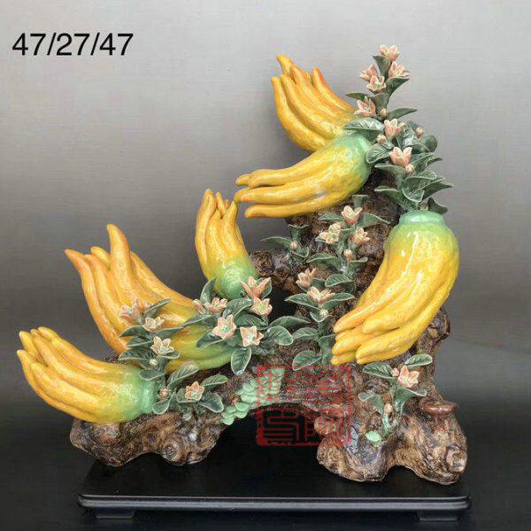 陶瓷工艺品 石湾公仔 得心应手 佛手瓜摆件