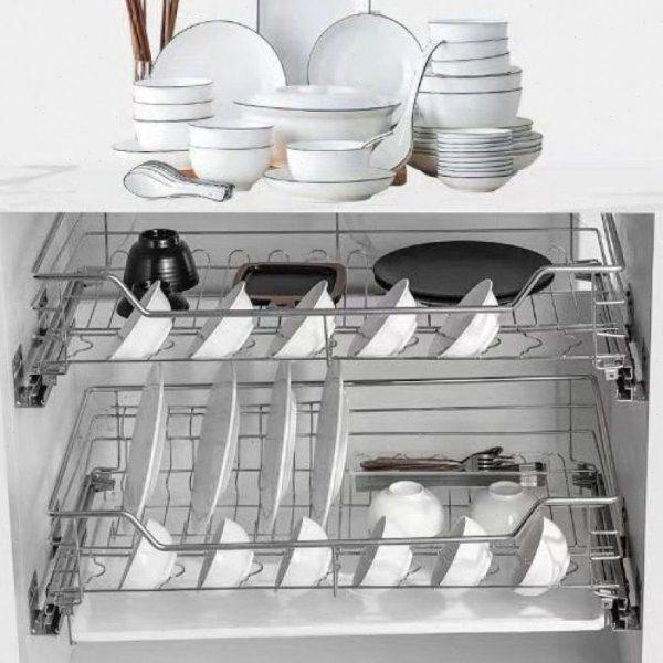 厨房拉篮双层碗碟柜抽屉式橱柜置物架碗架不锈钢碗篮收纳沥水架,家装主材,沥水篮,淘宝优惠券,粉丝福利购,淘宝优惠卷