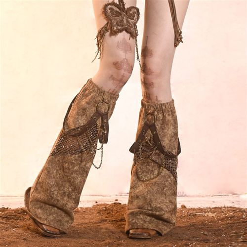 虚轨原创 末日侵蚀废p土沙丘y2k辣妹百搭链条复古做旧牛仔腿套袜