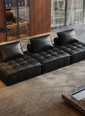 皮埃蒙特沙发小户型组合模块沙发客厅黑色单人方块豆腐块真皮沙发