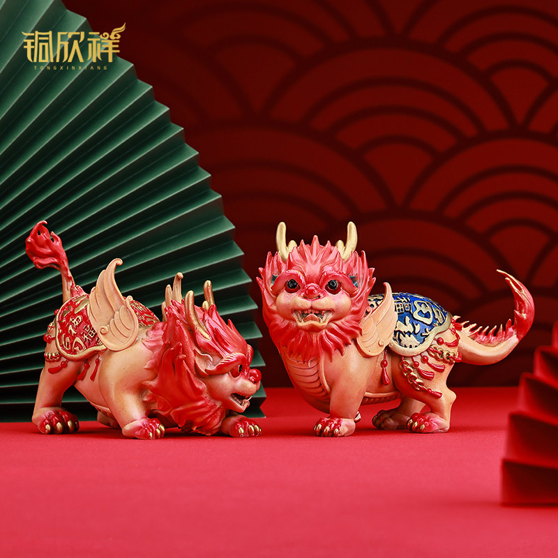铜欣祥百福貔貅一对吉祥喜庆瑞兽家居玄关办公室开业商务礼品摆件