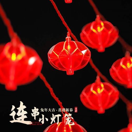 水晶发光LED小红灯笼2024新年布置彩灯闪灯串灯带电塑料串彩灯条